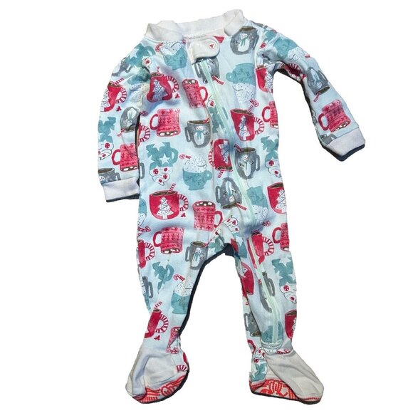Burts Bees 6-9 month Baby Sleeper Outfit Snowman Winter mugs Cozy Valentines Day - Picture 1 of 7